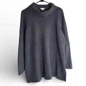 J.Jill Turtleneck Tunic Sweater Ribbed Cotton Blend Casual Charcoal Gray Large